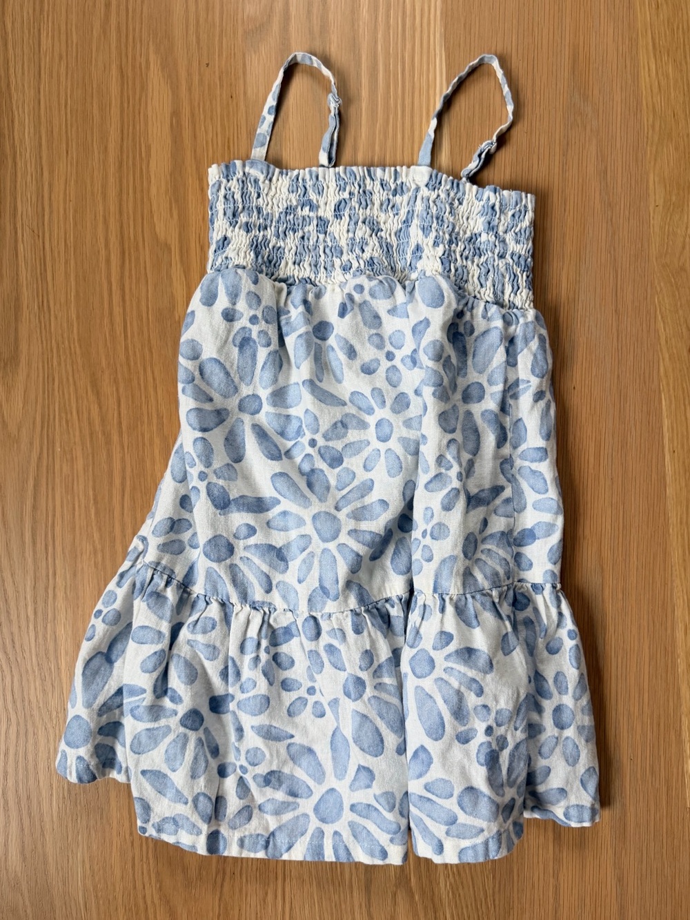 Smocked Strappy Blue Floral Girls' Casual Dress